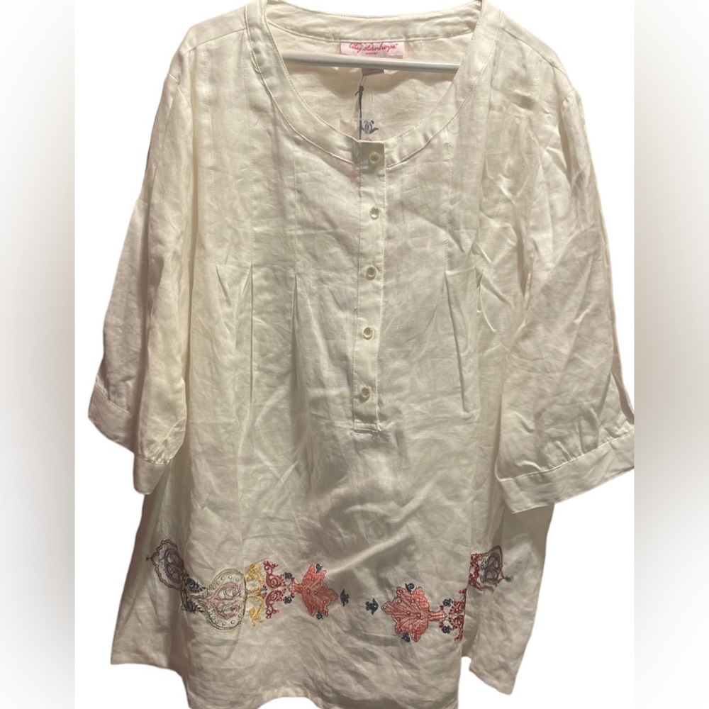 NWT Lilly Stanhope WHITE 100% Linen Top